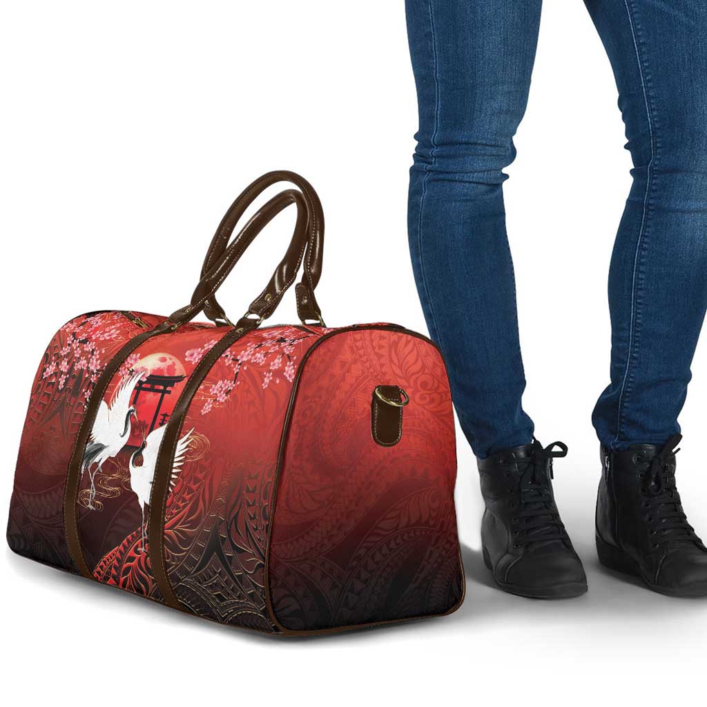 Hawaii and Japan Together Travel Bag Polynesian Art Tattoo With Cranes And Sakura LT05 - Polynesian Pride