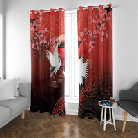 Hawaii and Japan Together Window Curtain Polynesian Art Tattoo With Cranes And Sakura LT05 With Grommets Red - Polynesian Pride