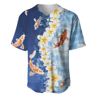Hawaii And Japan Baseball Jersey Plumeria Lei With Koi Fish Blue - Polynesian Pride