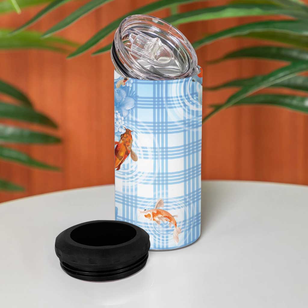 Hawaii And Japan 4 in 1 Can Cooler Tumbler Plumeria Lei With Koi Fish Blue LT05 - Polynesian Pride