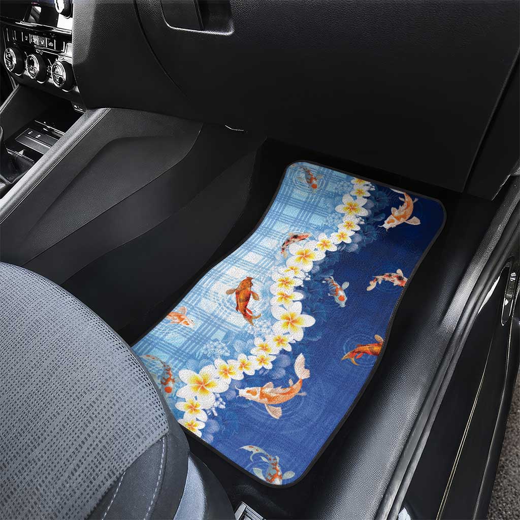 Hawaii And Japan Car Mats Plumeria Lei With Koi Fish Blue LT05 - Polynesian Pride
