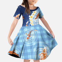 Hawaii And Japan Family Matching Puletasi and Hawaiian Shirt Plumeria Lei With Koi Fish Blue LT05 Daughter's Dress Blue - Polynesian Pride