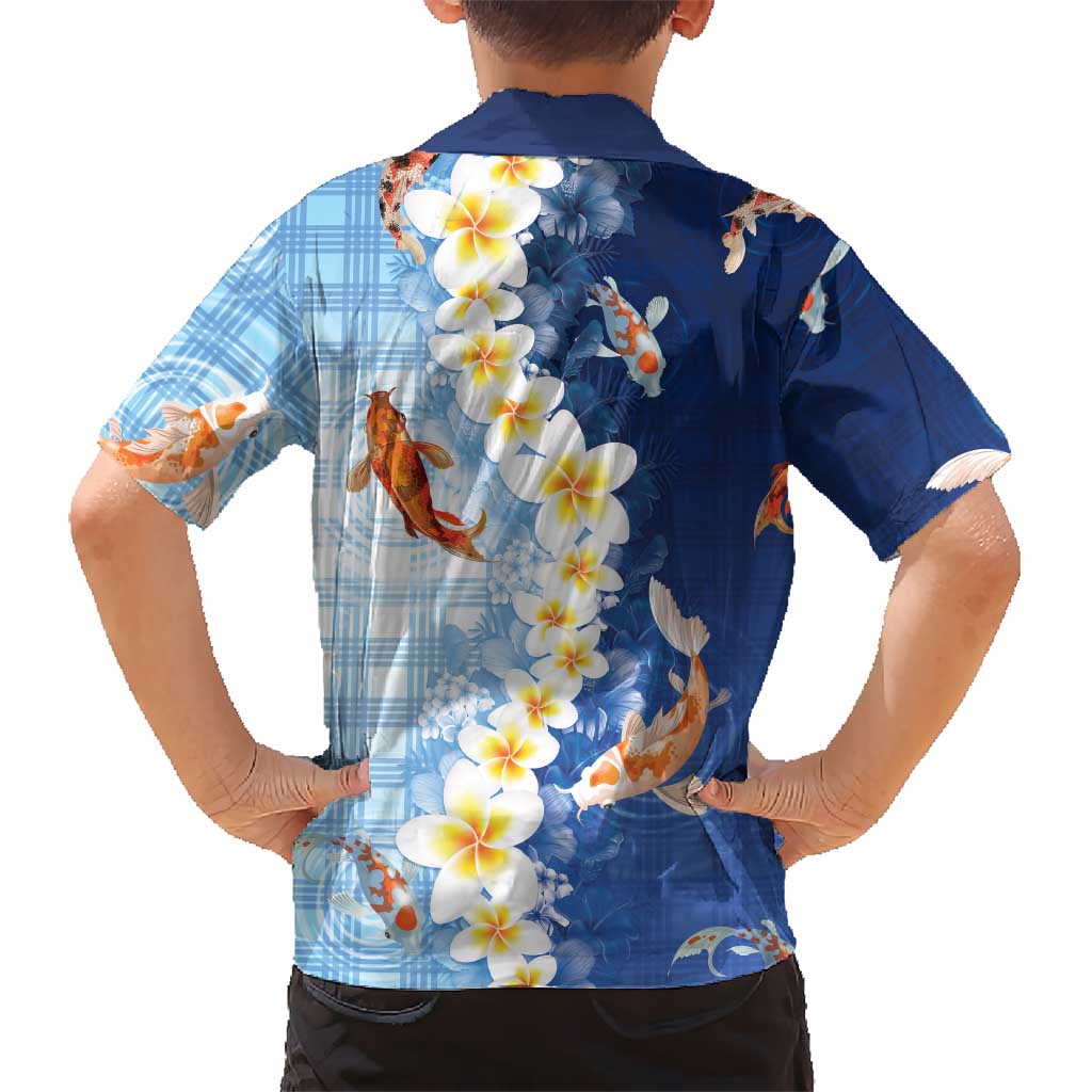 Hawaii And Japan Family Matching Summer Maxi Dress and Hawaiian Shirt Plumeria Lei With Koi Fish Blue LT05 - Polynesian Pride