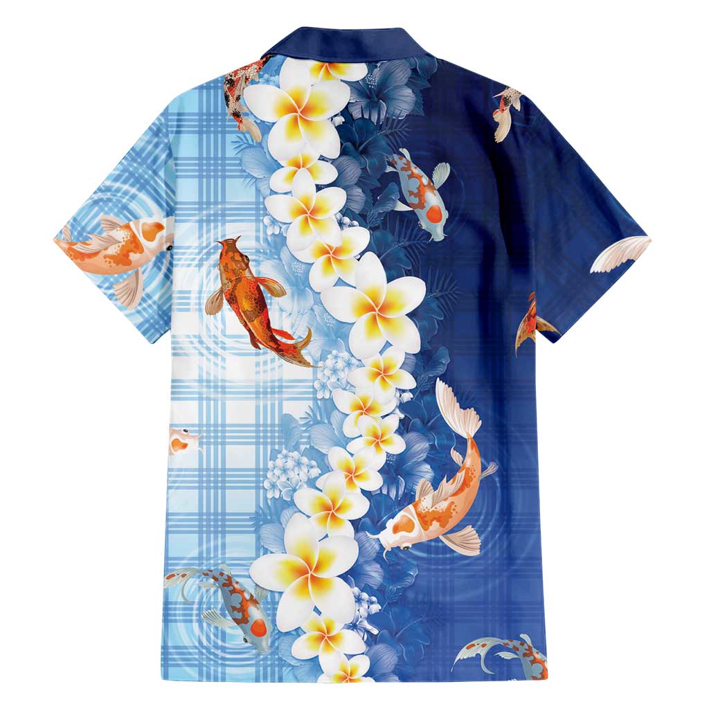 Hawaii And Japan Family Matching Summer Maxi Dress and Hawaiian Shirt Plumeria Lei With Koi Fish Blue LT05 - Polynesian Pride