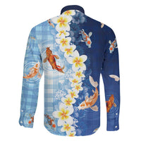 Hawaii And Japan Family Matching Summer Maxi Dress and Hawaiian Shirt Plumeria Lei With Koi Fish Blue LT05 - Polynesian Pride