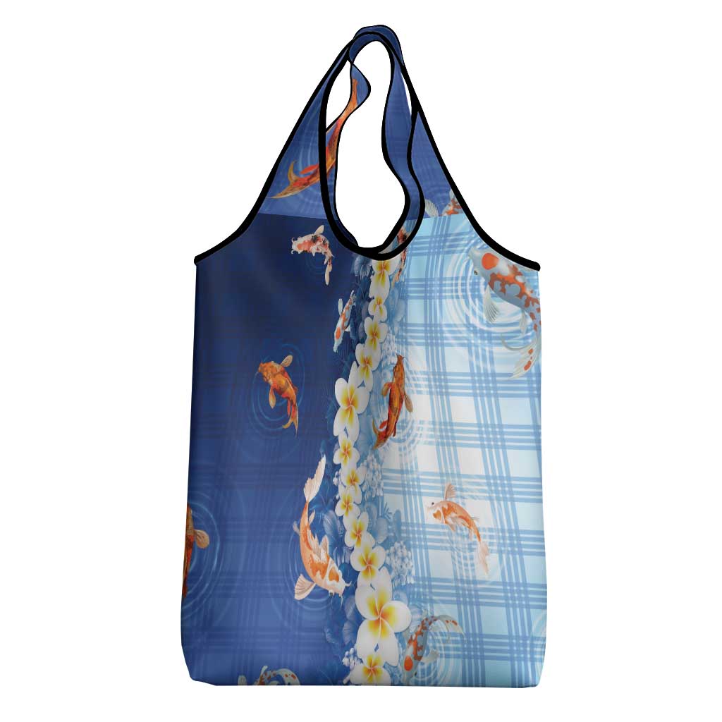 Hawaii And Japan Grocery Bag Plumeria Lei With Koi Fish Blue - Polynesian Pride