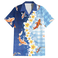 Hawaii And Japan Hawaiian Shirt Plumeria Lei With Koi Fish Blue - Polynesian Pride