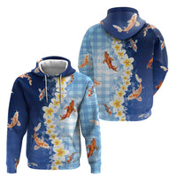 Hawaii And Japan Hoodie Plumeria Lei With Koi Fish Blue - Polynesian Pride