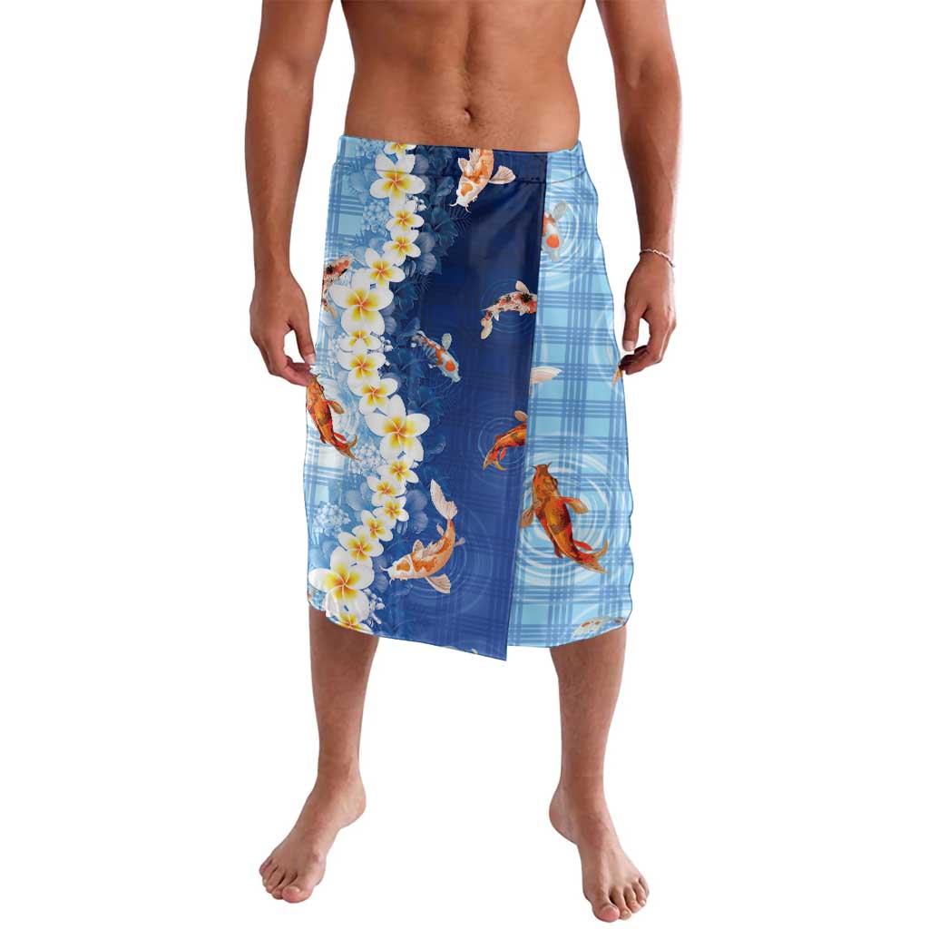 Hawaii And Japan Lavalava Plumeria Lei With Koi Fish Blue - Polynesian Pride