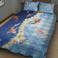 Hawaii And Japan Quilt Bed Set Plumeria Lei With Koi Fish Blue LT05 - Polynesian Pride