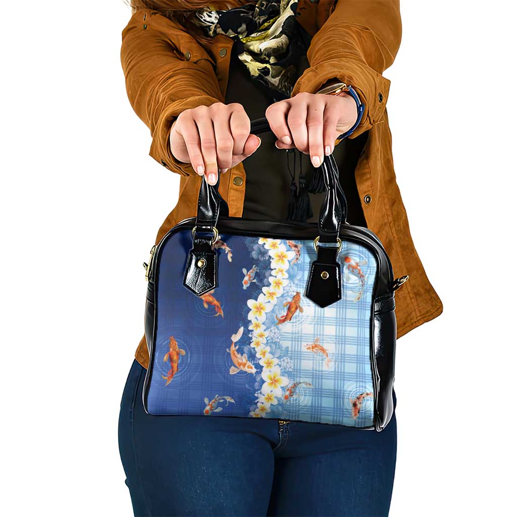 Hawaii And Japan Shoulder Handbag Plumeria Lei With Koi Fish Blue - Polynesian Pride