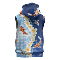 Hawaii And Japan Sleeveless Zip Hoodie Plumeria Lei With Koi Fish Blue LT05 - Polynesian Pride