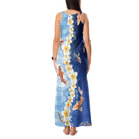 Hawaii And Japan Tank Maxi Dress Plumeria Lei With Koi Fish Blue LT05 - Polynesian Pride