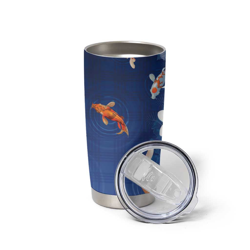 Hawaii And Japan Tumbler Cup Plumeria Lei With Koi Fish Blue LT05 - Polynesian Pride