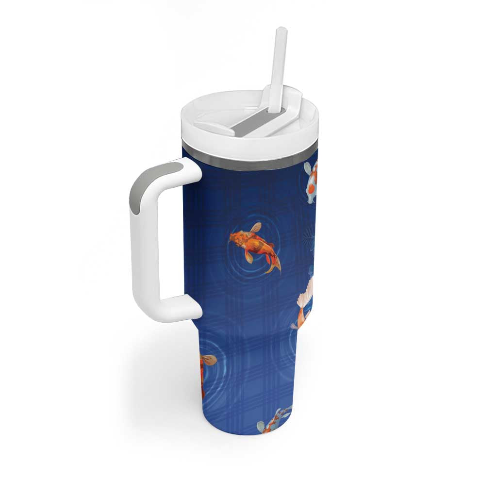 Hawaii And Japan Tumbler With Handle Plumeria Lei With Koi Fish Blue LT05 - Polynesian Pride