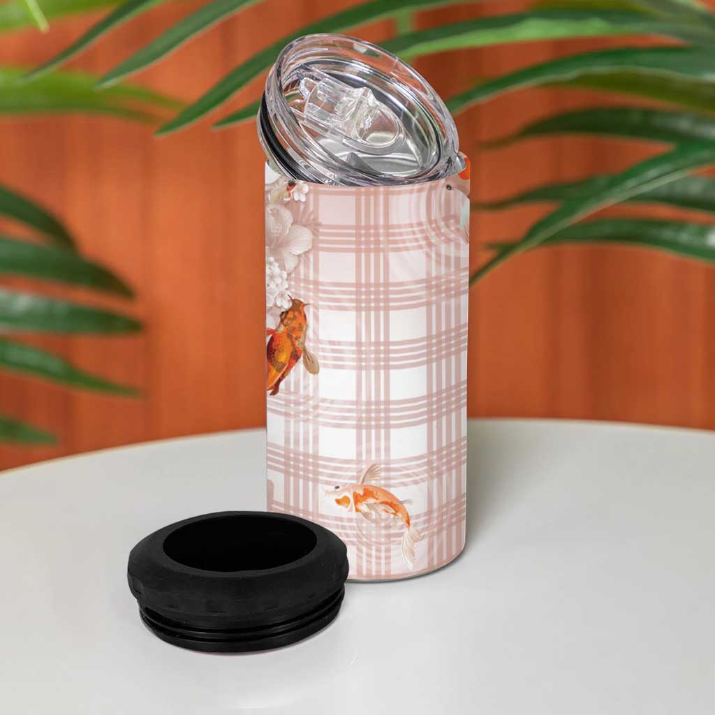 Hawaii And Japan 4 in 1 Can Cooler Tumbler Plumeria Lei With Koi Fish Beige - Polynesian Pride