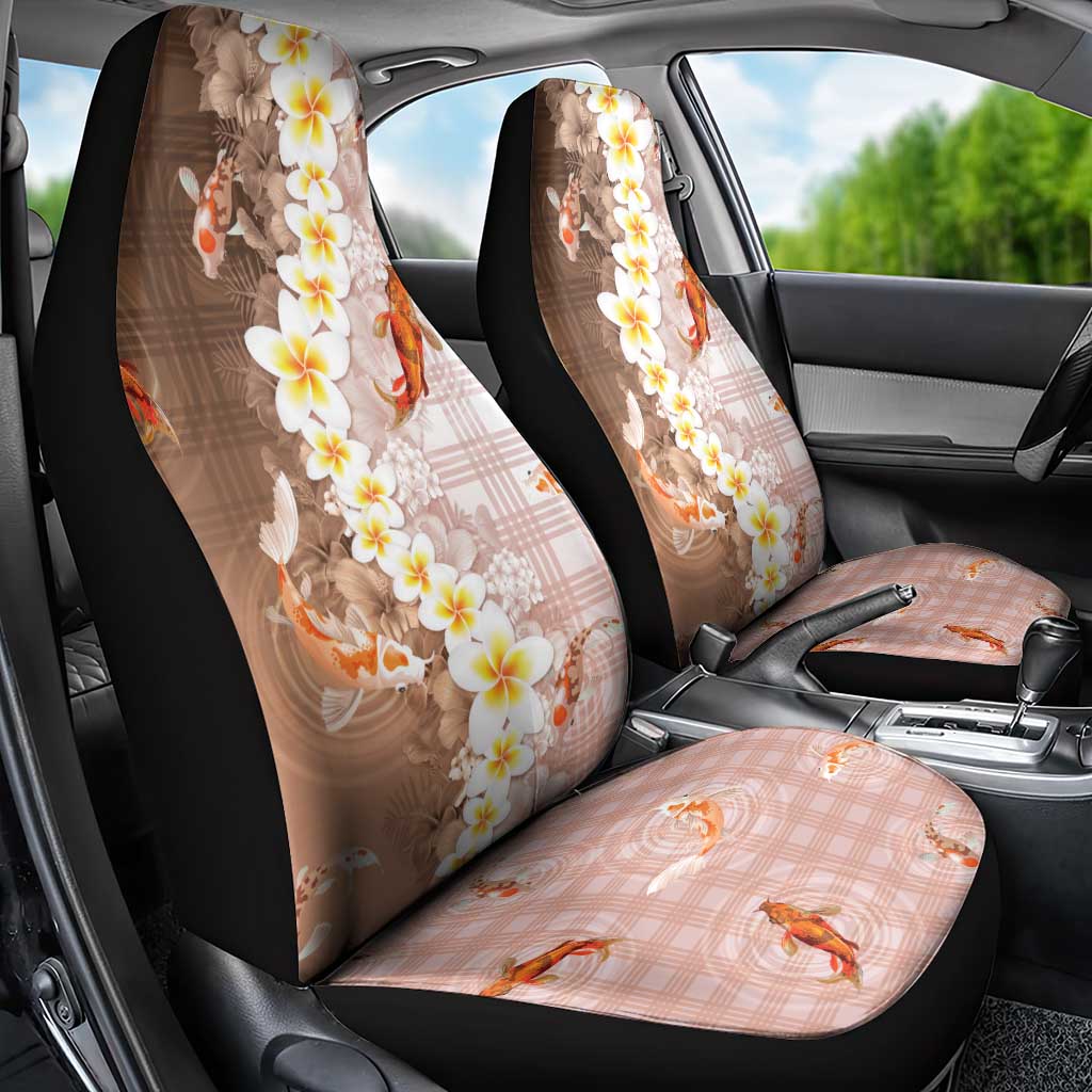 Hawaii And Japan Car Seat Cover Plumeria Lei With Koi Fish Beige LT05 - Polynesian Pride