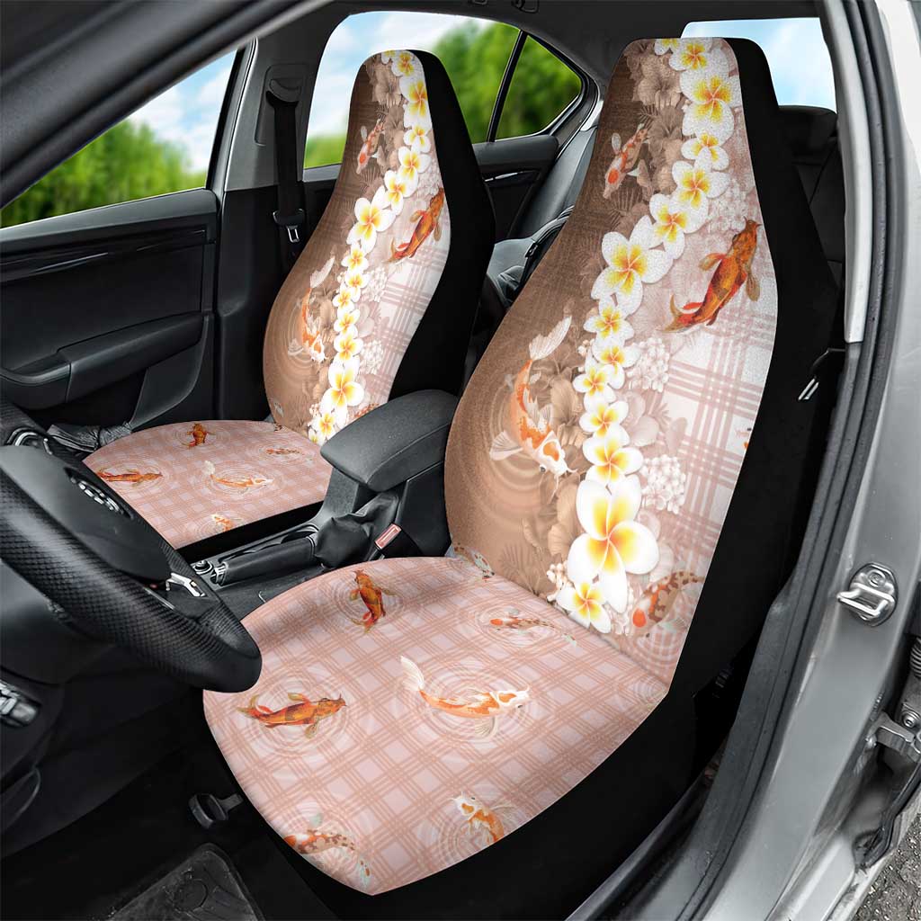 Hawaii And Japan Car Seat Cover Plumeria Lei With Koi Fish Beige LT05 - Polynesian Pride