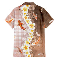 Hawaii And Japan Family Matching Off Shoulder Maxi Dress and Hawaiian Shirt Plumeria Lei With Koi Fish Beige LT05 - Polynesian Pride
