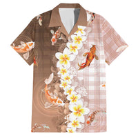 Hawaii And Japan Family Matching Off Shoulder Short Dress and Hawaiian Shirt Plumeria Lei With Koi Fish Beige LT05 Dad's Shirt - Short Sleeve Beige - Polynesian Pride