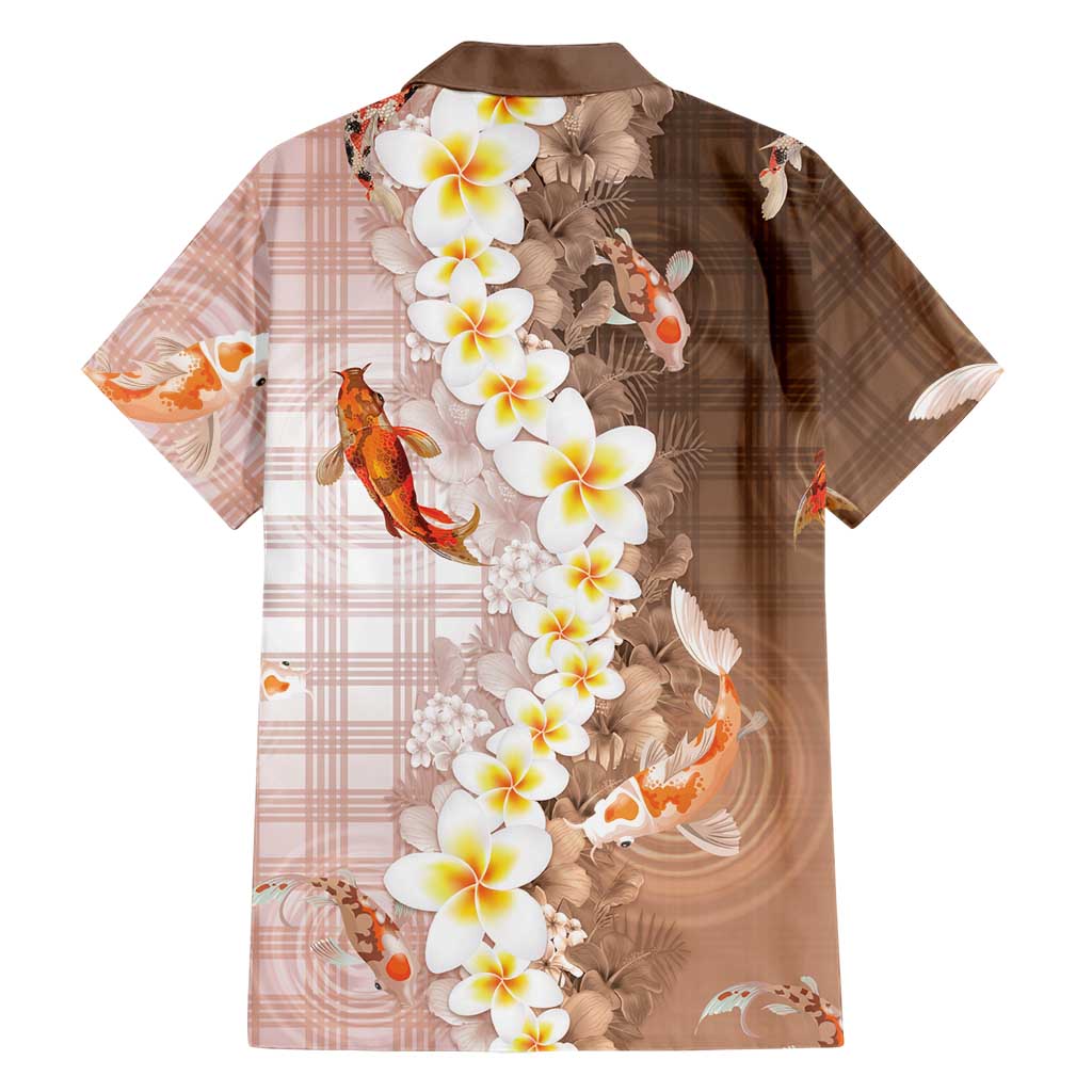 Hawaii And Japan Family Matching Off Shoulder Short Dress and Hawaiian Shirt Plumeria Lei With Koi Fish Beige LT05 - Polynesian Pride