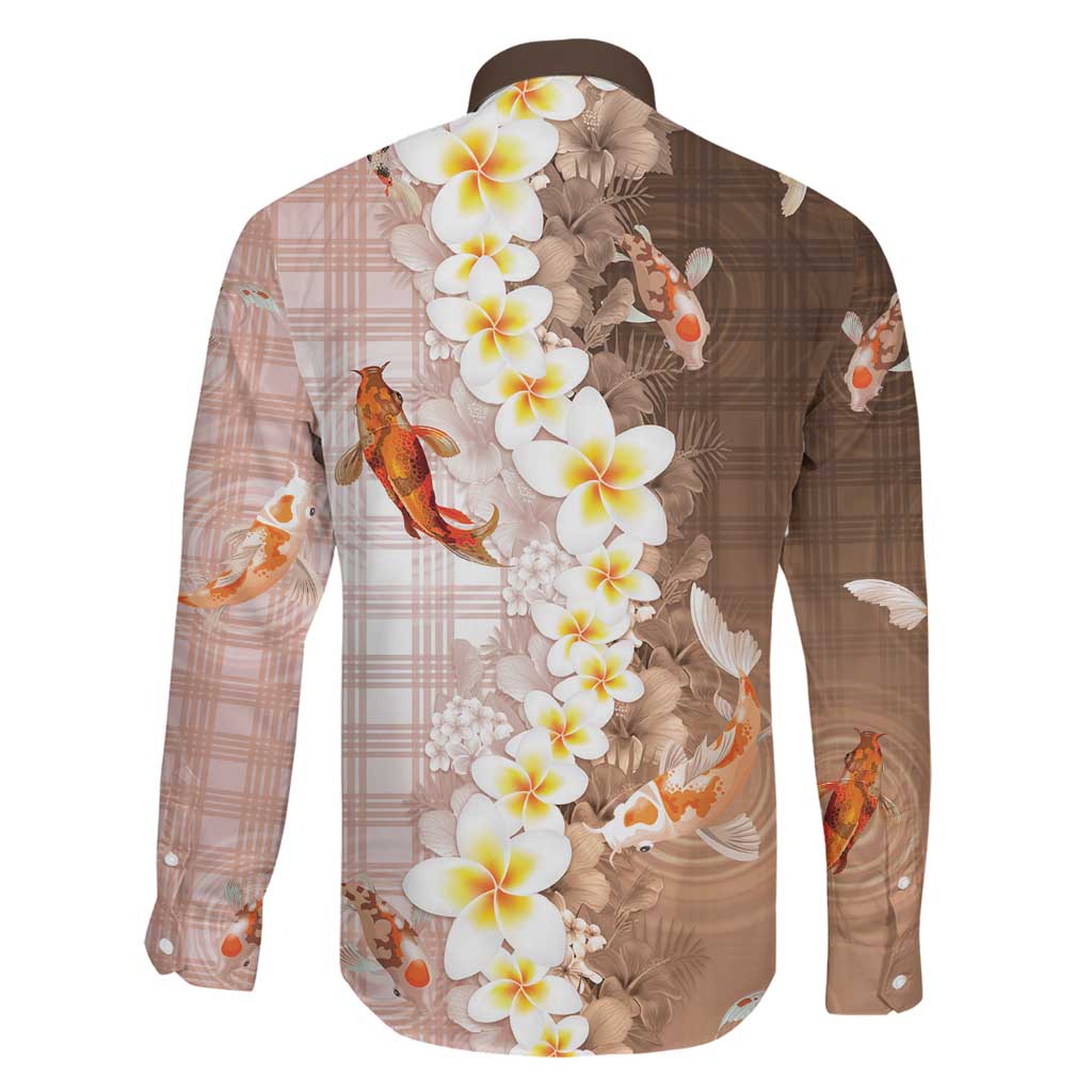 Hawaii And Japan Family Matching Short Sleeve Bodycon Dress and Hawaiian Shirt Plumeria Lei With Koi Fish Beige - Polynesian Pride