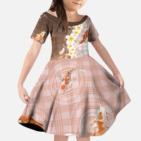 Hawaii And Japan Family Matching Summer Maxi Dress and Hawaiian Shirt Plumeria Lei With Koi Fish Beige LT05 Daughter's Dress Beige - Polynesian Pride