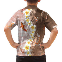 Hawaii And Japan Family Matching Tank Maxi Dress and Hawaiian Shirt Plumeria Lei With Koi Fish Beige LT05 - Polynesian Pride