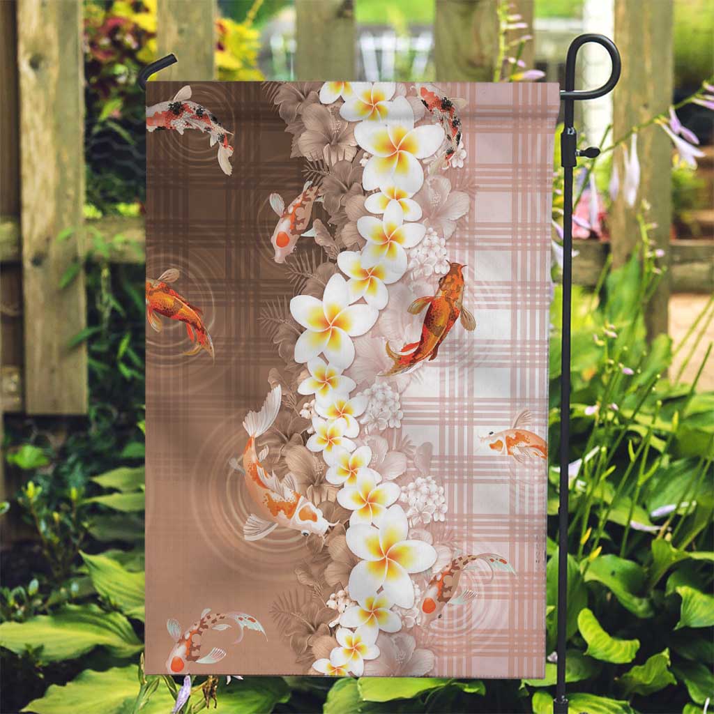 Hawaii And Japan Garden Flag Plumeria Lei With Koi Fish Beige LT05 Garden Flag Beige - Polynesian Pride
