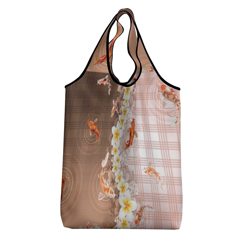 Hawaii And Japan Grocery Bag Plumeria Lei With Koi Fish Beige LT05 - Polynesian Pride