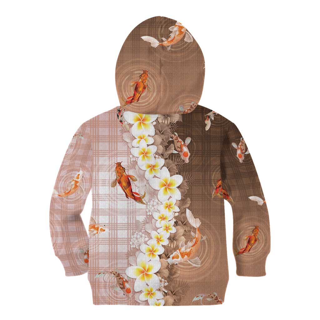 Hawaii And Japan Kid Hoodie Plumeria Lei With Koi Fish Beige LT05 - Polynesian Pride
