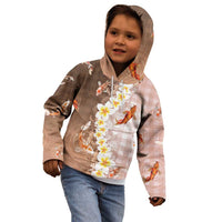 Hawaii And Japan Kid Hoodie Plumeria Lei With Koi Fish Beige LT05 - Polynesian Pride