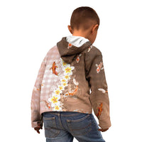 Hawaii And Japan Kid Hoodie Plumeria Lei With Koi Fish Beige LT05 - Polynesian Pride