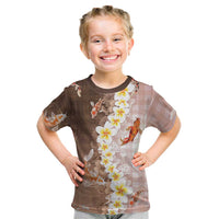Hawaii And Japan Kid T Shirt Plumeria Lei With Koi Fish Beige - Polynesian Pride