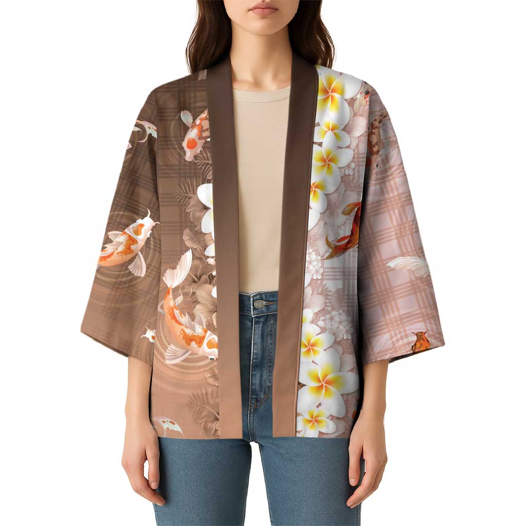 Hawaii And Japan Kimono Plumeria Lei With Koi Fish Beige LT05 - Polynesian Pride