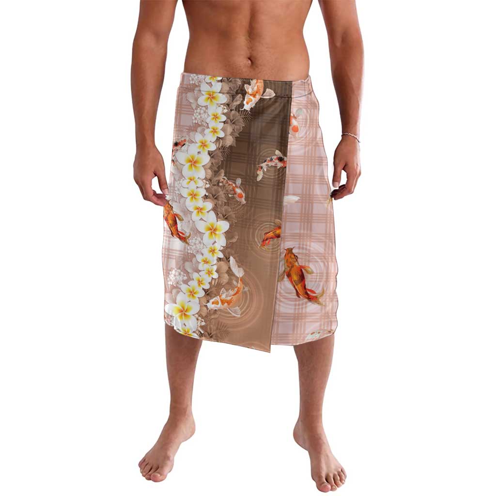 Hawaii And Japan Lavalava Plumeria Lei With Koi Fish Beige - Polynesian Pride