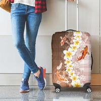 Hawaii And Japan Luggage Cover Plumeria Lei With Koi Fish Beige - Polynesian Pride