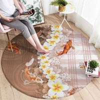 Hawaii And Japan Round Carpet Plumeria Lei With Koi Fish Beige LT05 - Polynesian Pride