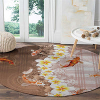 Hawaii And Japan Round Carpet Plumeria Lei With Koi Fish Beige LT05 - Polynesian Pride