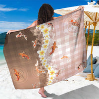 Hawaii And Japan Sarong Plumeria Lei With Koi Fish Beige LT05 One Size 44 x 66 inches Beige - Polynesian Pride