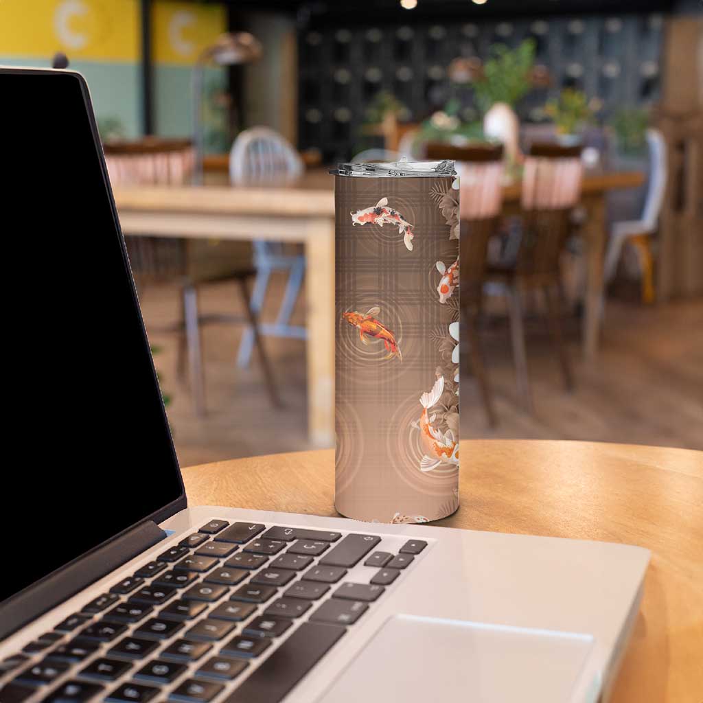 Hawaii And Japan Skinny Tumbler Plumeria Lei With Koi Fish Beige - Polynesian Pride