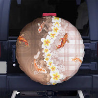 Hawaii And Japan Spare Tire Cover Plumeria Lei With Koi Fish Beige LT05 No hole Beige - Polynesian Pride