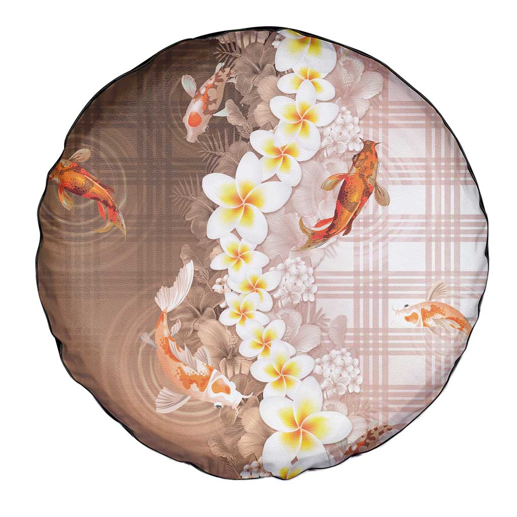 Hawaii And Japan Spare Tire Cover Plumeria Lei With Koi Fish Beige LT05 - Polynesian Pride