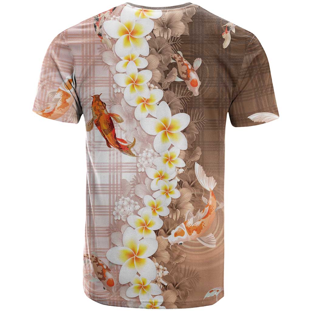 Hawaii And Japan T Shirt Plumeria Lei With Koi Fish Beige LT05 - Polynesian Pride