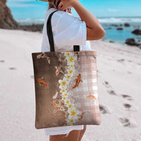 Hawaii And Japan Tote Bag Plumeria Lei With Koi Fish Beige LT05 - Polynesian Pride