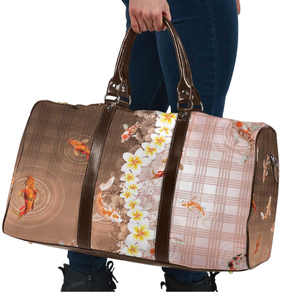Hawaii And Japan Travel Bag Plumeria Lei With Koi Fish Beige LT05 - Polynesian Pride