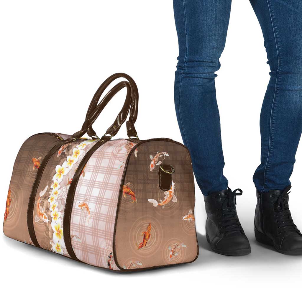 Hawaii And Japan Travel Bag Plumeria Lei With Koi Fish Beige LT05 - Polynesian Pride