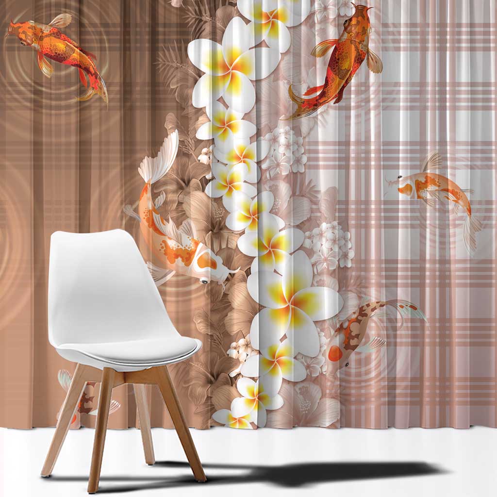 Hawaii And Japan Window Curtain Plumeria Lei With Koi Fish Beige LT05 - Polynesian Pride