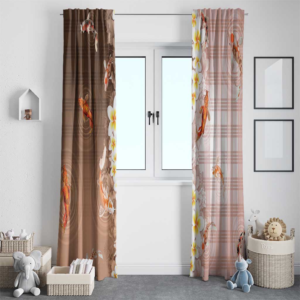 Hawaii And Japan Window Curtain Plumeria Lei With Koi Fish Beige LT05 - Polynesian Pride