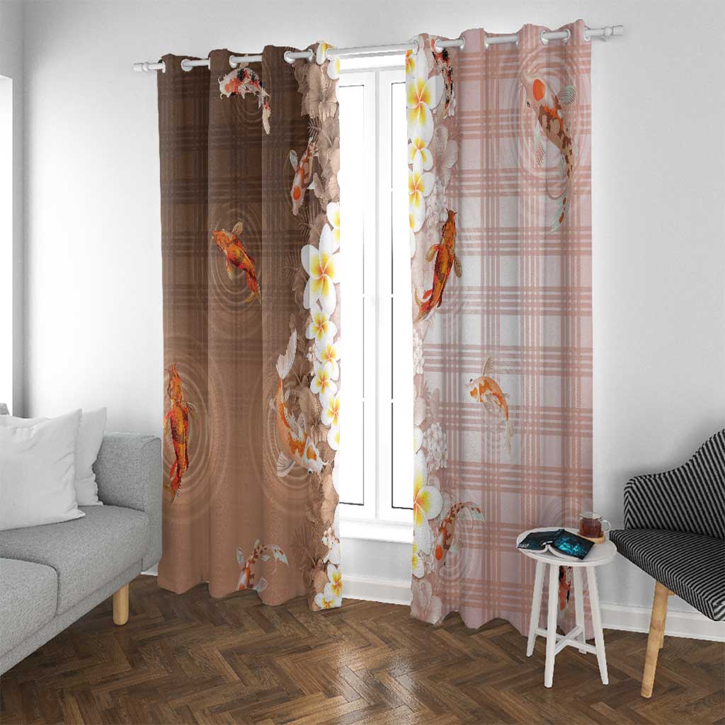 Hawaii And Japan Window Curtain Plumeria Lei With Koi Fish Beige LT05 With Grommets Beige - Polynesian Pride